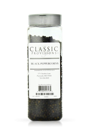 Classic Provisions Spices Black Peppercorns Whole - 16oz - Ideal for Soup, Meat, Vegetables, Spice Blends
