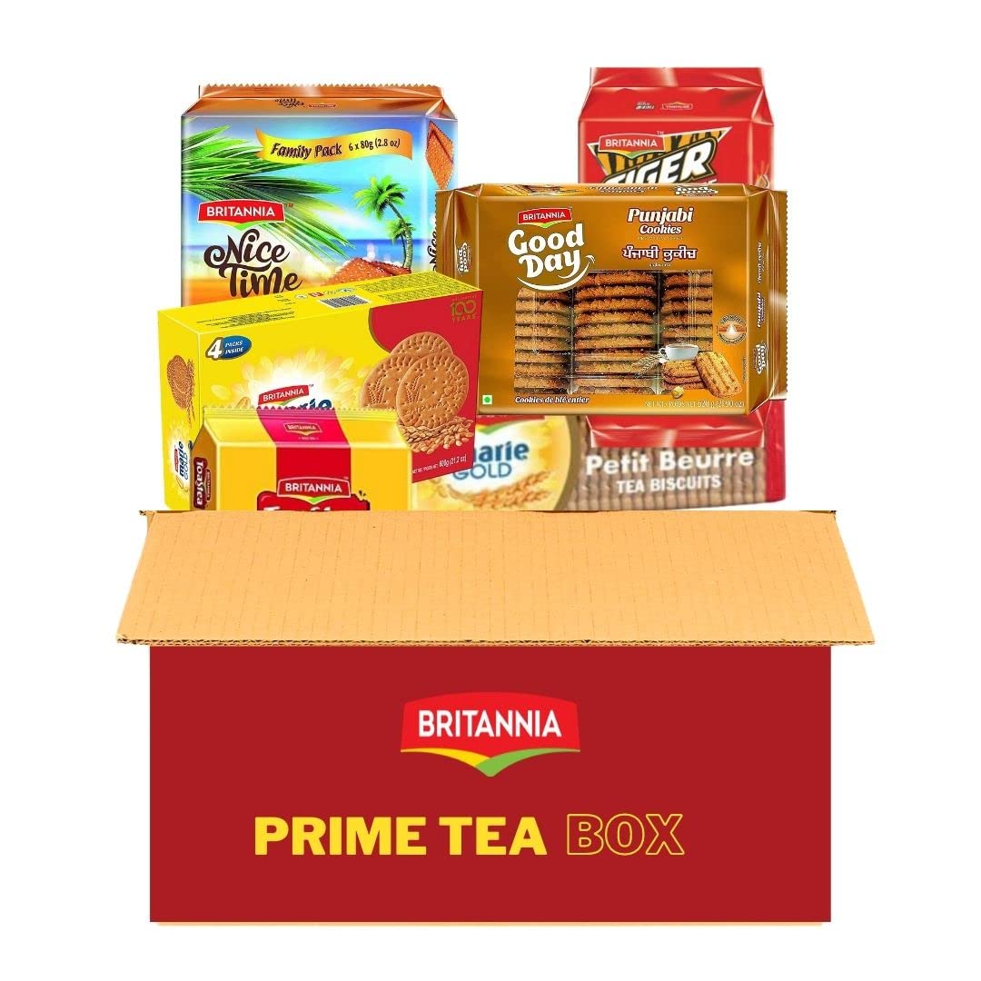 Britannia Prime Tea Value Pack | Cookies & Biscuits Variety Pack | Breakfast & Tea Time Snacks | Healthy, Delicious & Crispy | T