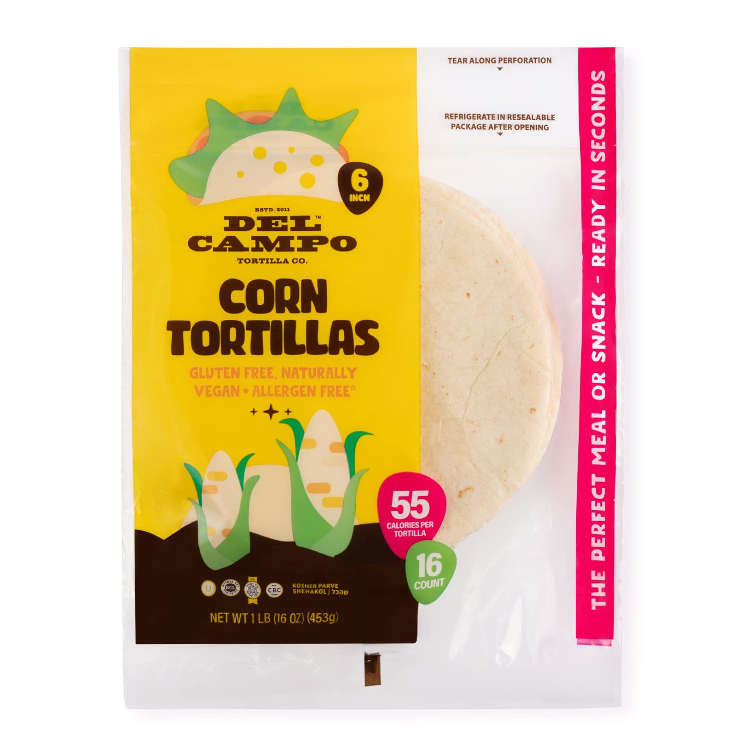 Del Campo Soft Corn Tortillas - 6 Inch Round 1 Lb. Bag. 100% Delicious, Gluten Free And All-Corn Authentic Mexican Food. Many Se