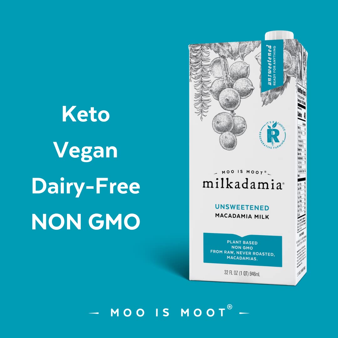 milkadamia Macadamia Milk - Unsweetened - 32 Fl Oz (Pack of 6) - Lactose Free Milk, Vegan Shelf Stable Milk, Plant Based Non Dai