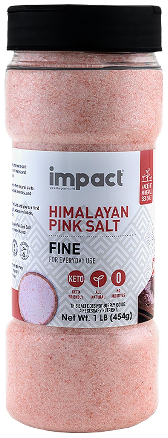 Impact Himalayan Pink Sea Salt Fine, Non-GMO, Gluten-Free, 16 Ounce Shaker