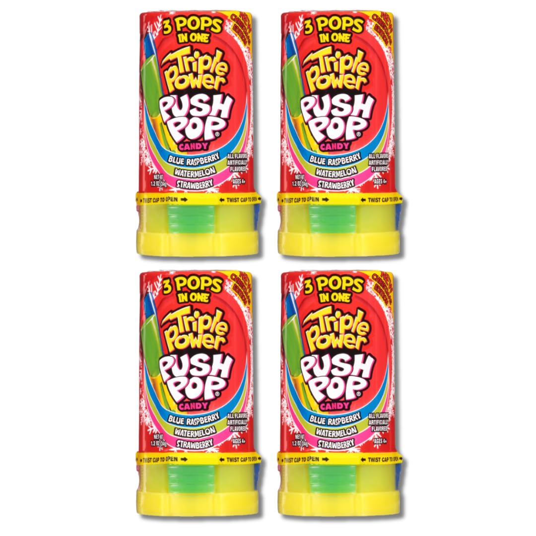 Limited Edition Triple Power Push Pops - Three Flavors In One - Individually Wrapped - By Lyza'S Sweets & Treats (Pack Of 4)