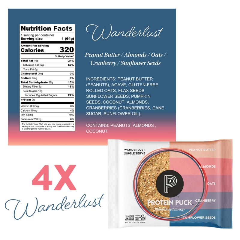 Protein Puck Plant Based Bars, Vegan Protein Snacks, Gluten Free, 16 Count, 2.25 oz, Variety Pack