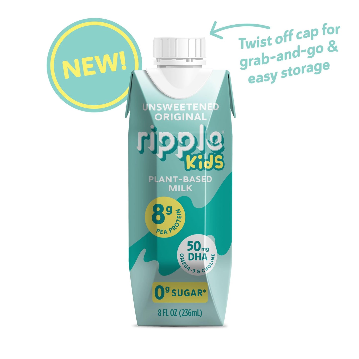Ripple Kids Plant Based Milk 8g of Quality Sourced Pea Protein, Calcium, Shelf Stable, Vegan and NonGMO Certififed, Dairy, Soy,