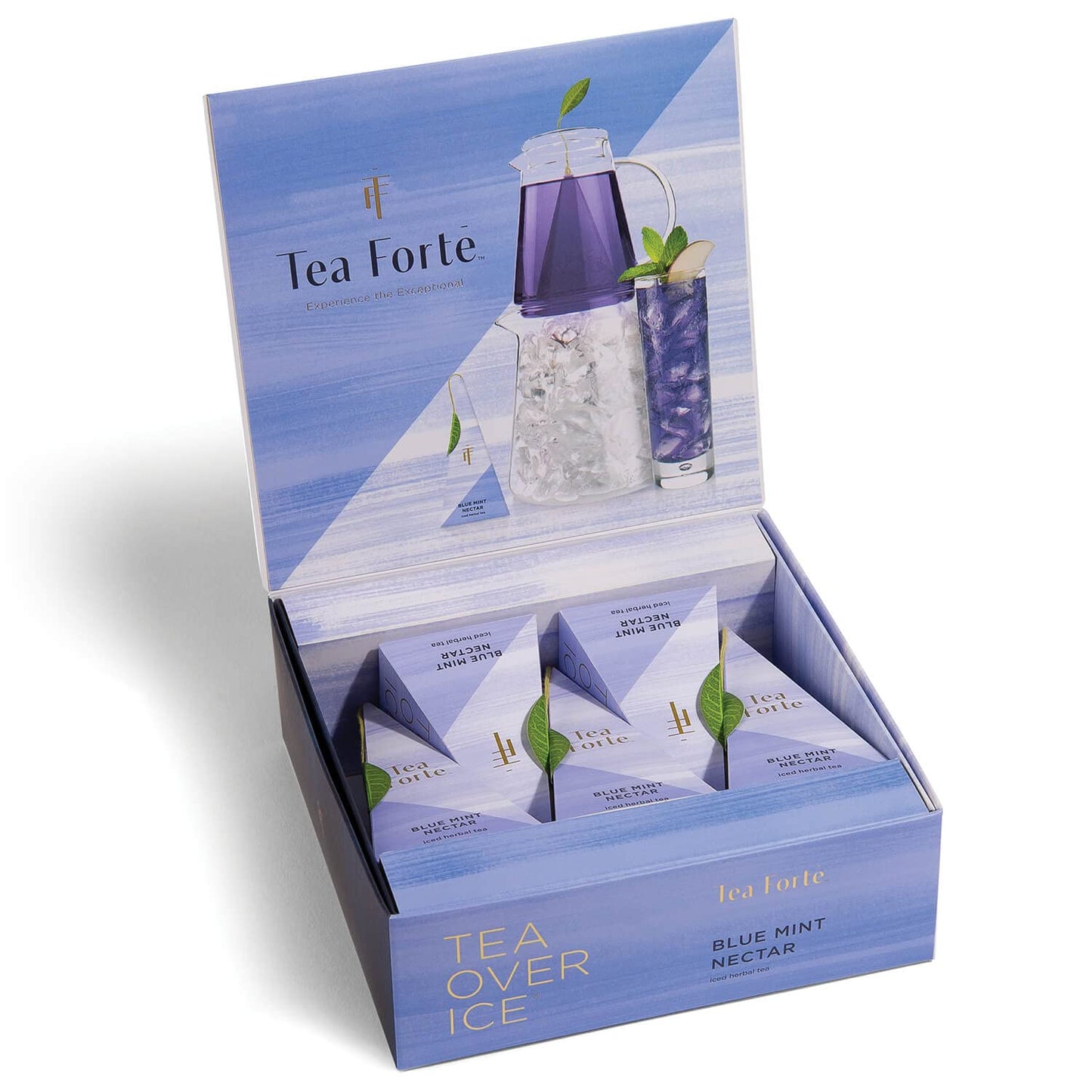 Tea Forte Herbal Iced Tea Blend, Caffeine-Free Blue Mint Nectar, 5 Count Individually Wrapped Pyramid Infuser Bags