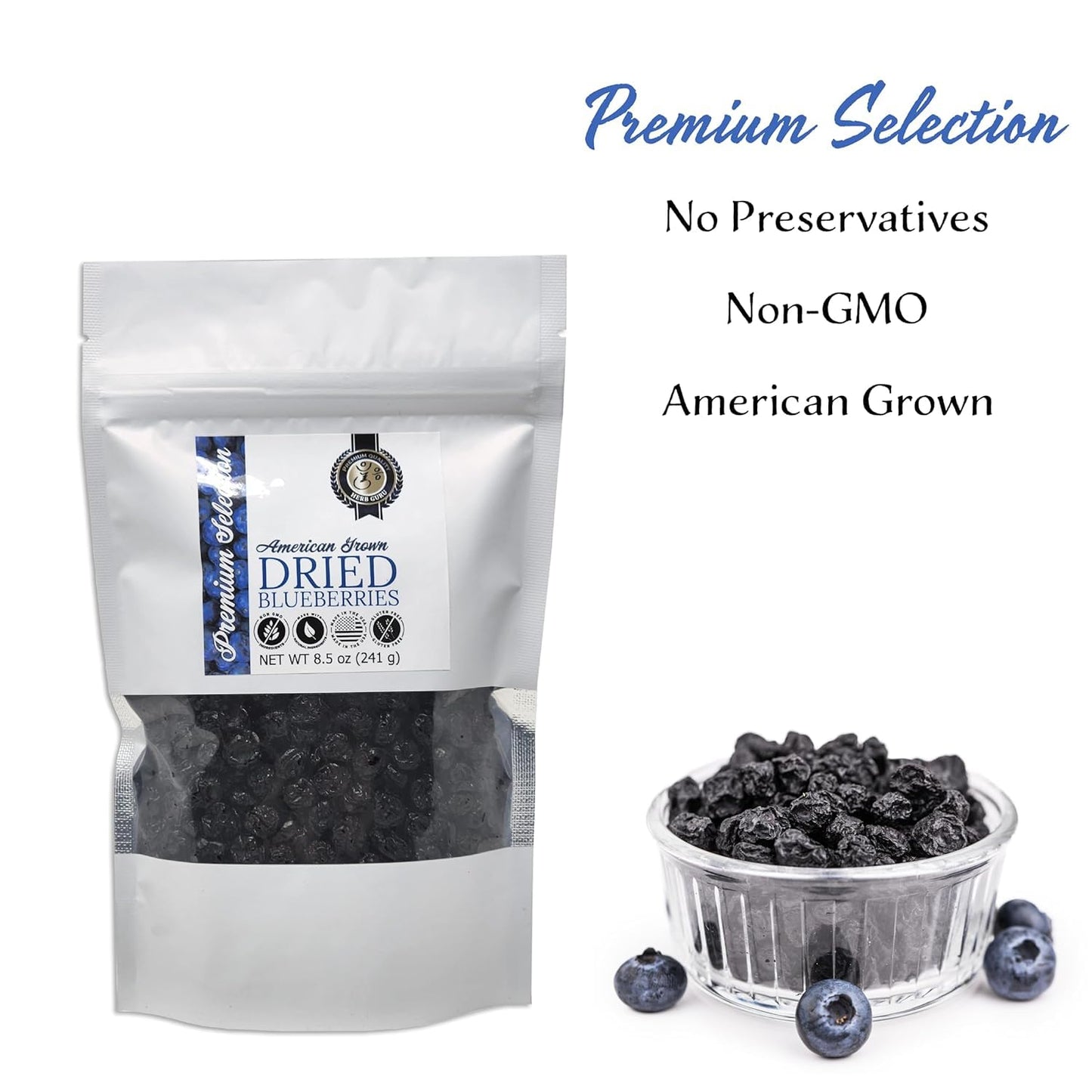 Herb Guru Whole Dried Blueberries | American Grown | All Natural, Non-Gmo, Preservative Free - 8.5 Ounce (Pack Of 2)