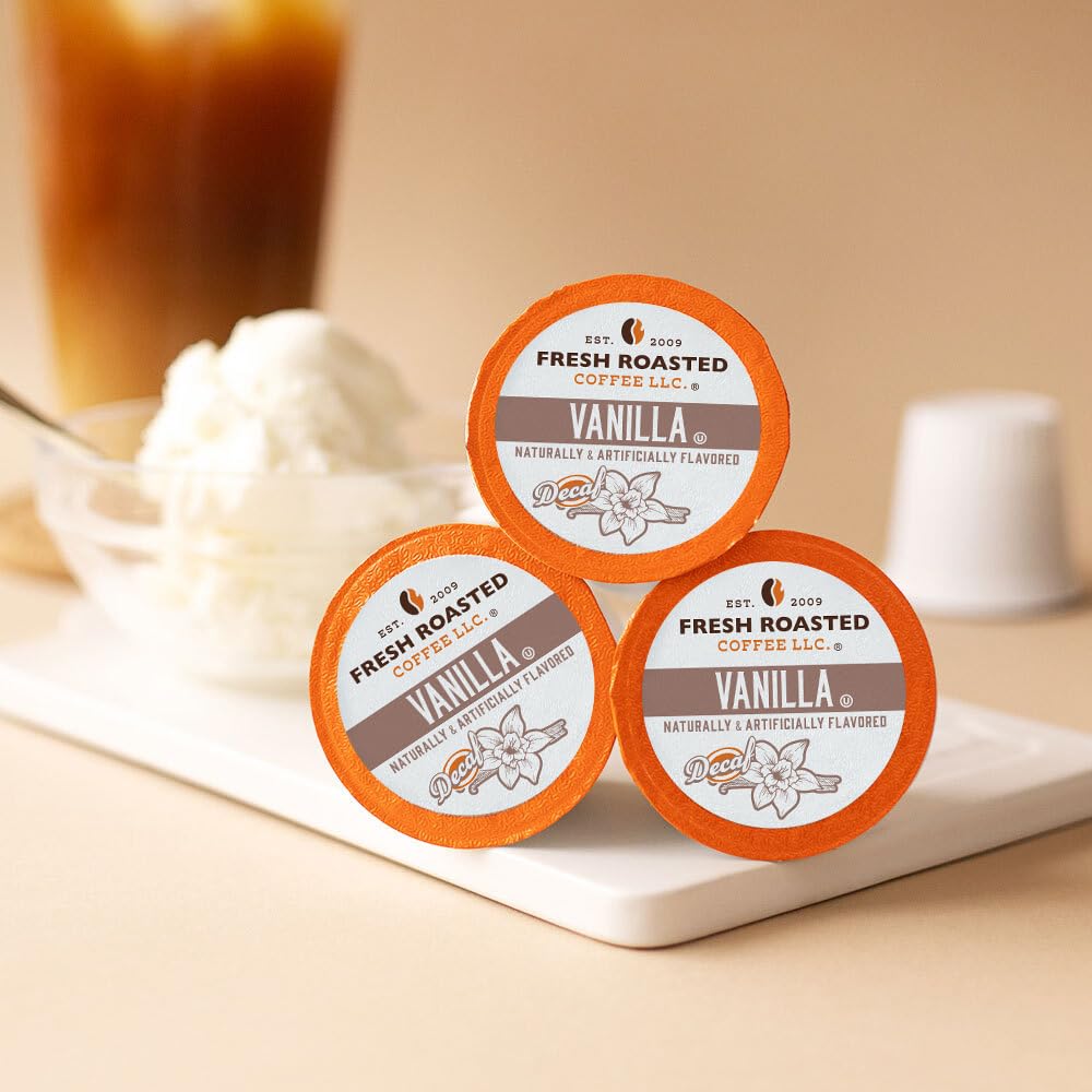 Fresh Roasted Coffee Decaf Vanilla Flavored Coffee Pods K-Cup Compatible 24 Count