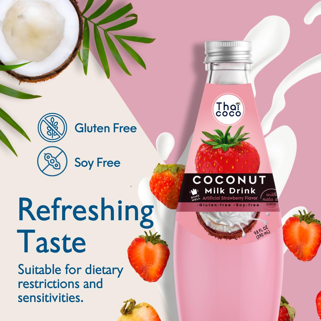 Thai Coco Strawberry Coconut Milk Drink with Nata De Coco - 9.8 fl. oz. - 4 Pack