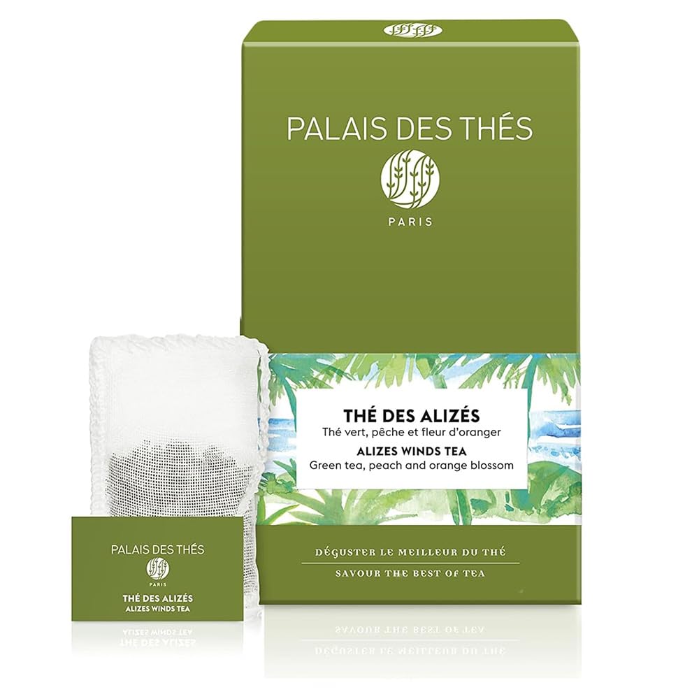 Palais des Thés Gourmet Green Tea with White Peach, Kiwi, Watermelon - 20 Biodegradable Tea Bags
