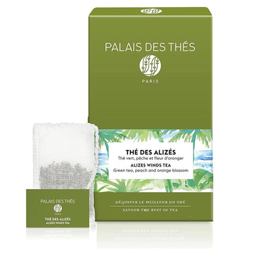 Palais des Thés Gourmet Green Tea with White Peach, Kiwi, Watermelon - 20 Biodegradable Tea Bags
