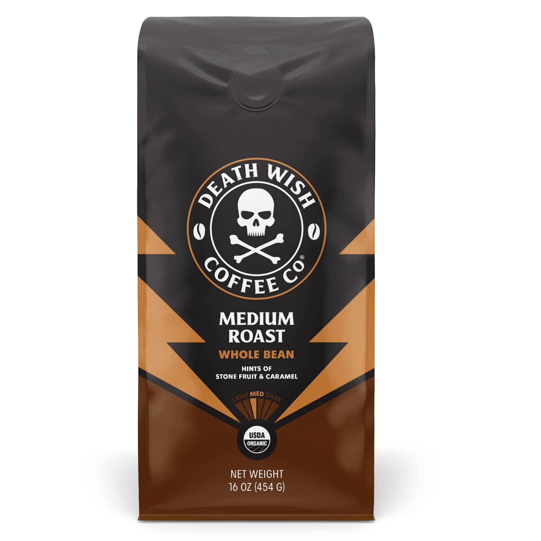 Death Wish Coffee Whole Bean Coffee, Medium Roast, 16 oz, Organic and Fair Trade