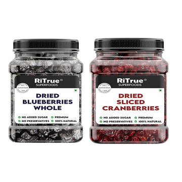 Admart RiTrue - Dried Sliced Cranberry & Whole Blueberry Combo (250 Gm Each) - Organic Cranberries & Blueberries Without Sugar (