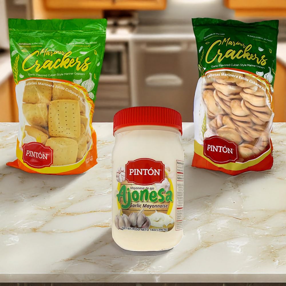 PINTON Triple Ajonesa Combo Pack, Classic Cookie Crackers, Garlic Cookie Crackers, Garlic Mayonnaise Snack