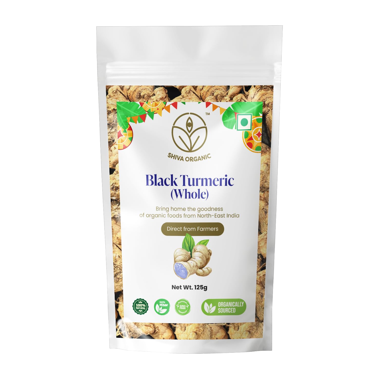 Shiva Organics Black Turmeric Whole 125 g: Authentic North East Indian Spice Powder, Bursting with Citrusy Flavor and Culinary 