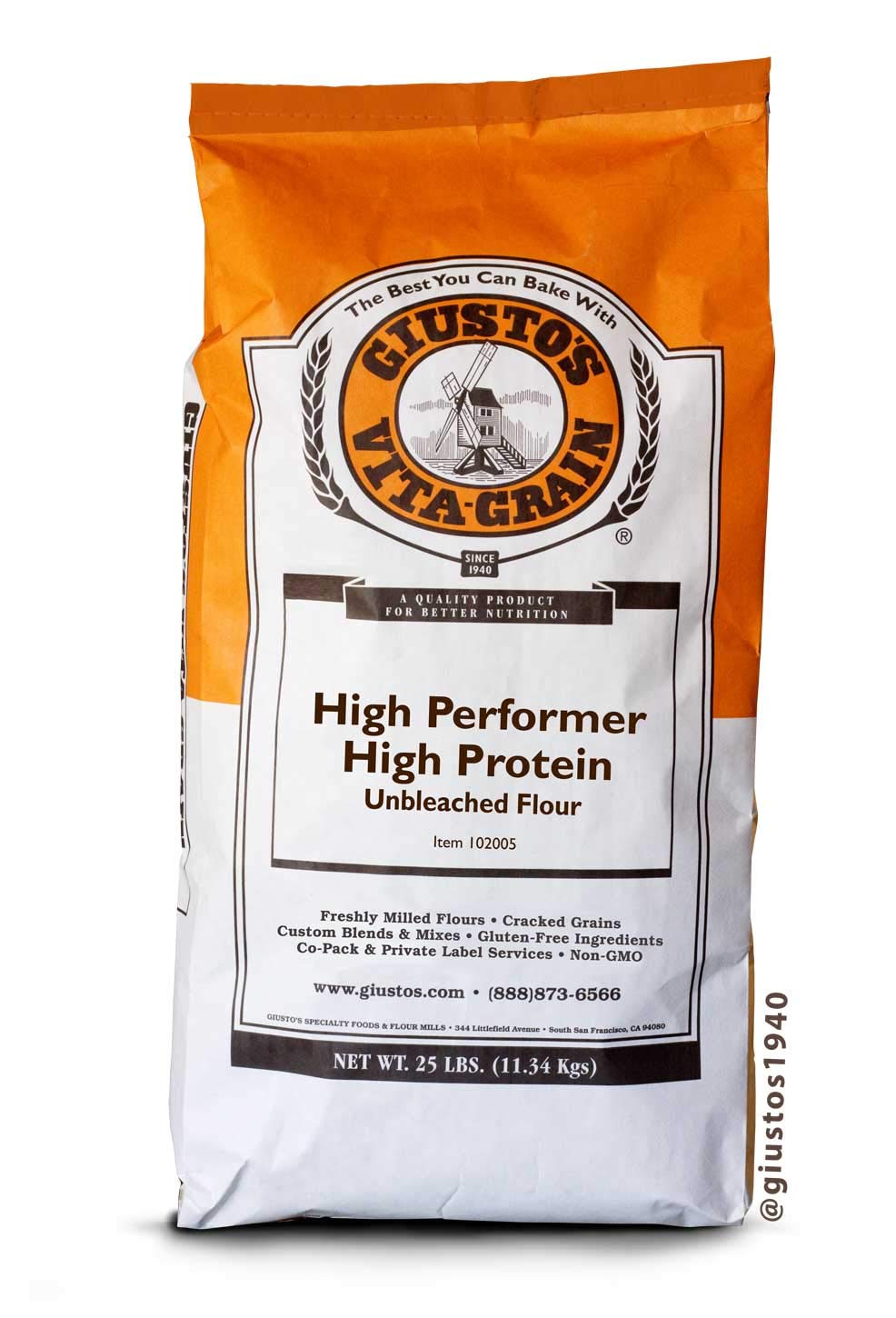 Giusto'S Vita-Grain High Performer High Protein Unbleached Bread Flour, 25Lb Bag