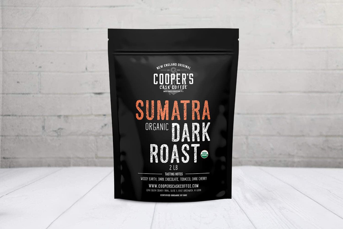 Coopers Cask Coffee Organic Dark Roast Sumatra Whole Bean Coffee 2lb Bag Brown
