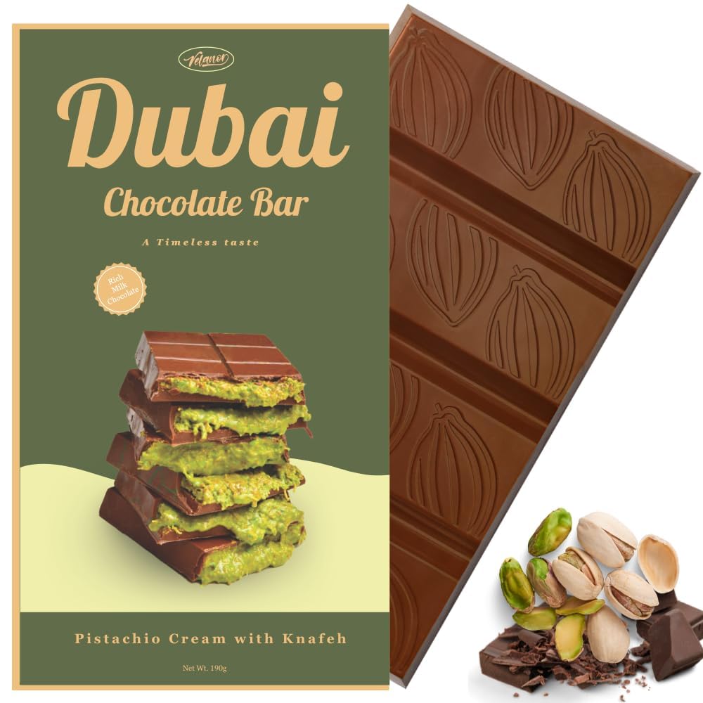 Dubai Chocolate Bar Pistachio, Premium Milk Chocolate 7oz, Pistachio Cream with Kataifi Shredded Phyllo Dough, Viral Dubai Knafe
