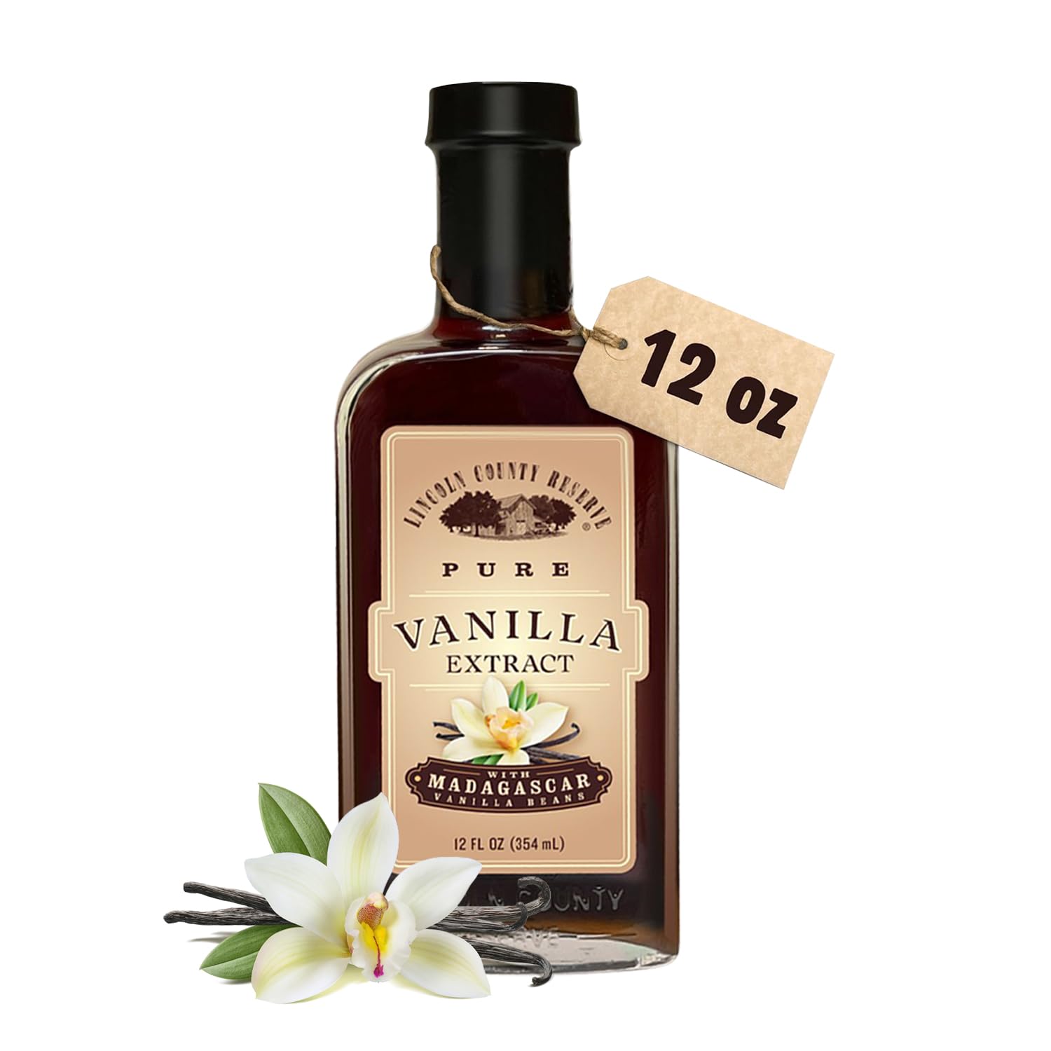 Lincoln County Reserve Pure Vanilla Extract, Sugar Free, Gluten Free, 12oz Glass Bottle