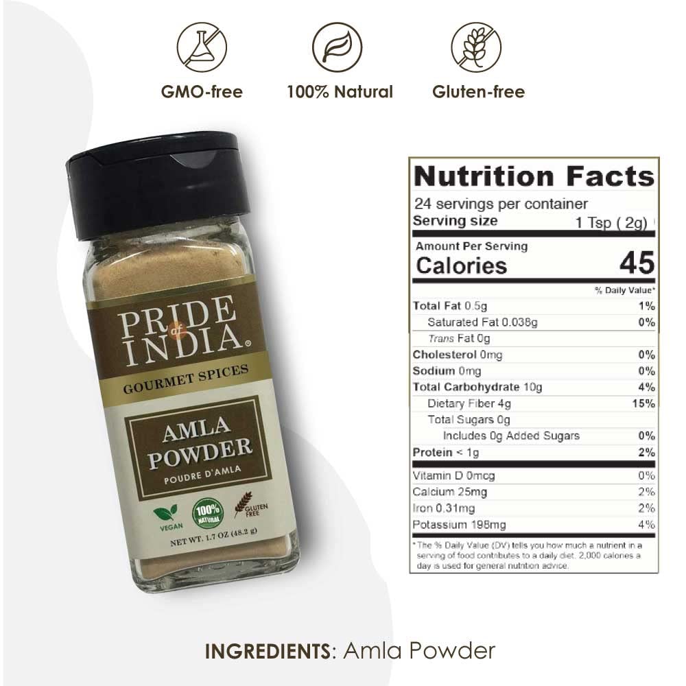 Pride Of India Amla Powder - Gourmet Spice - Antioxidant Rich - 1.7 oz - Gluten Free - Easy to Use