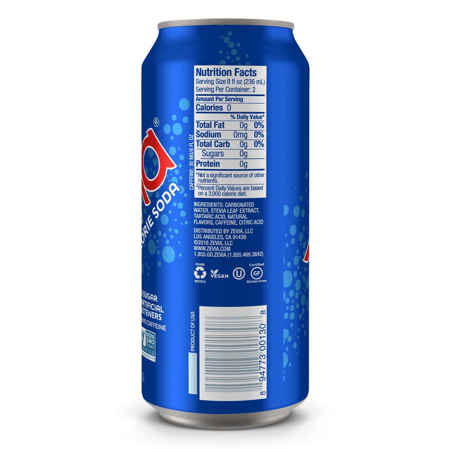 Zevia Zero Sugar Soda, Cola, 16 oz Cans (12-Pack) - Naturally Sweetened, Non-GMO Project Verified, Gluten-Free, Vegan