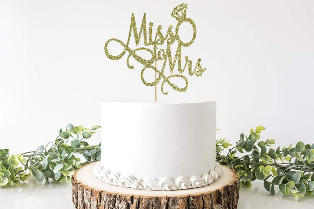 Miss To Mrs Cake Topper, Glitter Wedding Engagement Bridal Shower Bachelorette Party Decorations Supplies, Gold