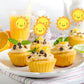 Hokpa 24Pcs Sun Cupcake Toppers Sun Flower Smiley Sunshine Sun Cake Decoration Food Fruit Picks For Baby Shower Birthday Wedding