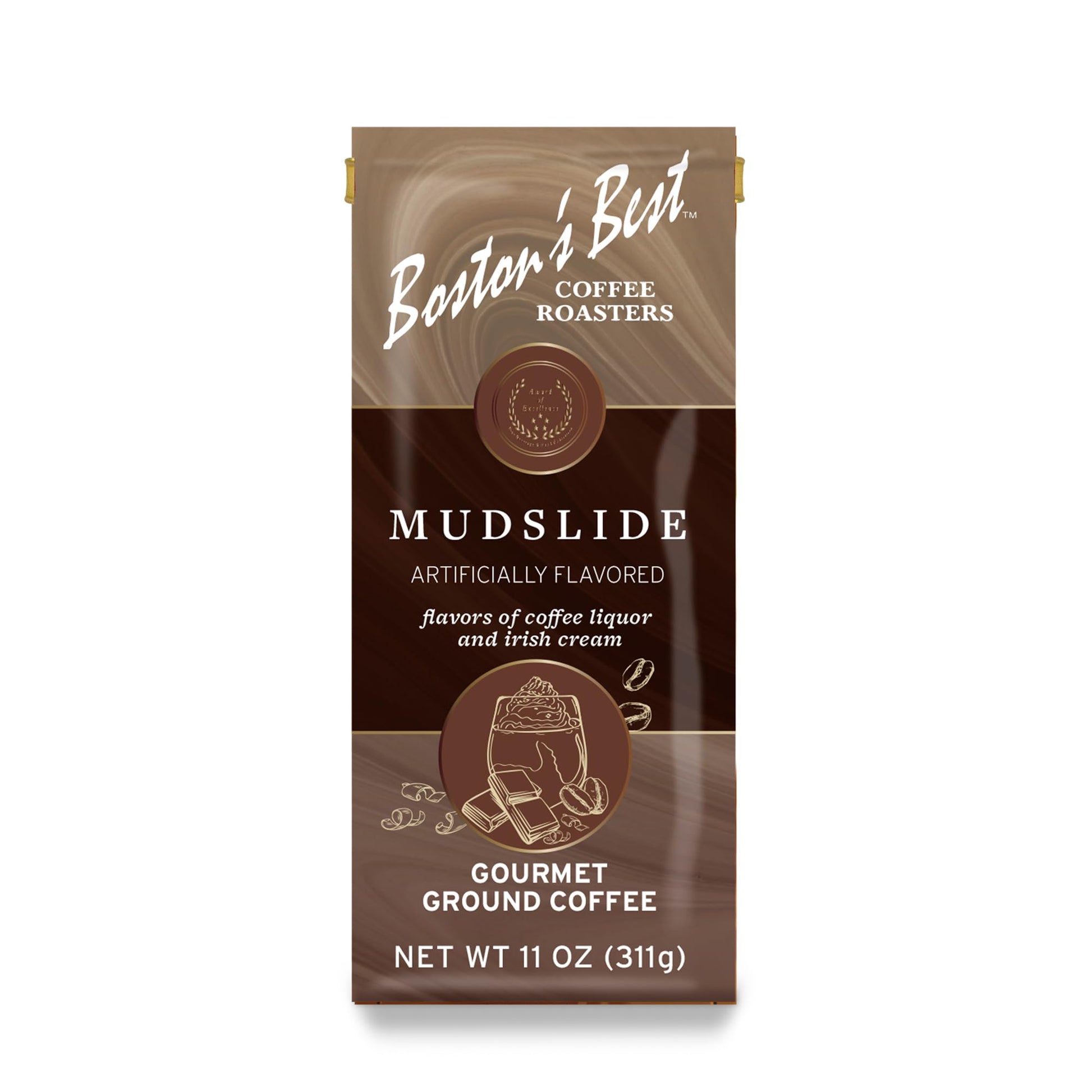 Bostons Best Gourmet Coffee - Mud Slide Flavor, Premium Ground, 11 oz Bag, Model 017809004672