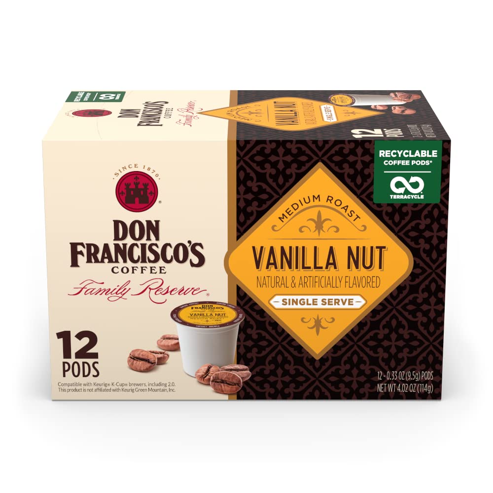 Don Francisco'S Vanilla Nut Flavored Medium Roast Coffee Pods - 12 Count - Recyclable Single-Serve Coffee Pods, Compatible With