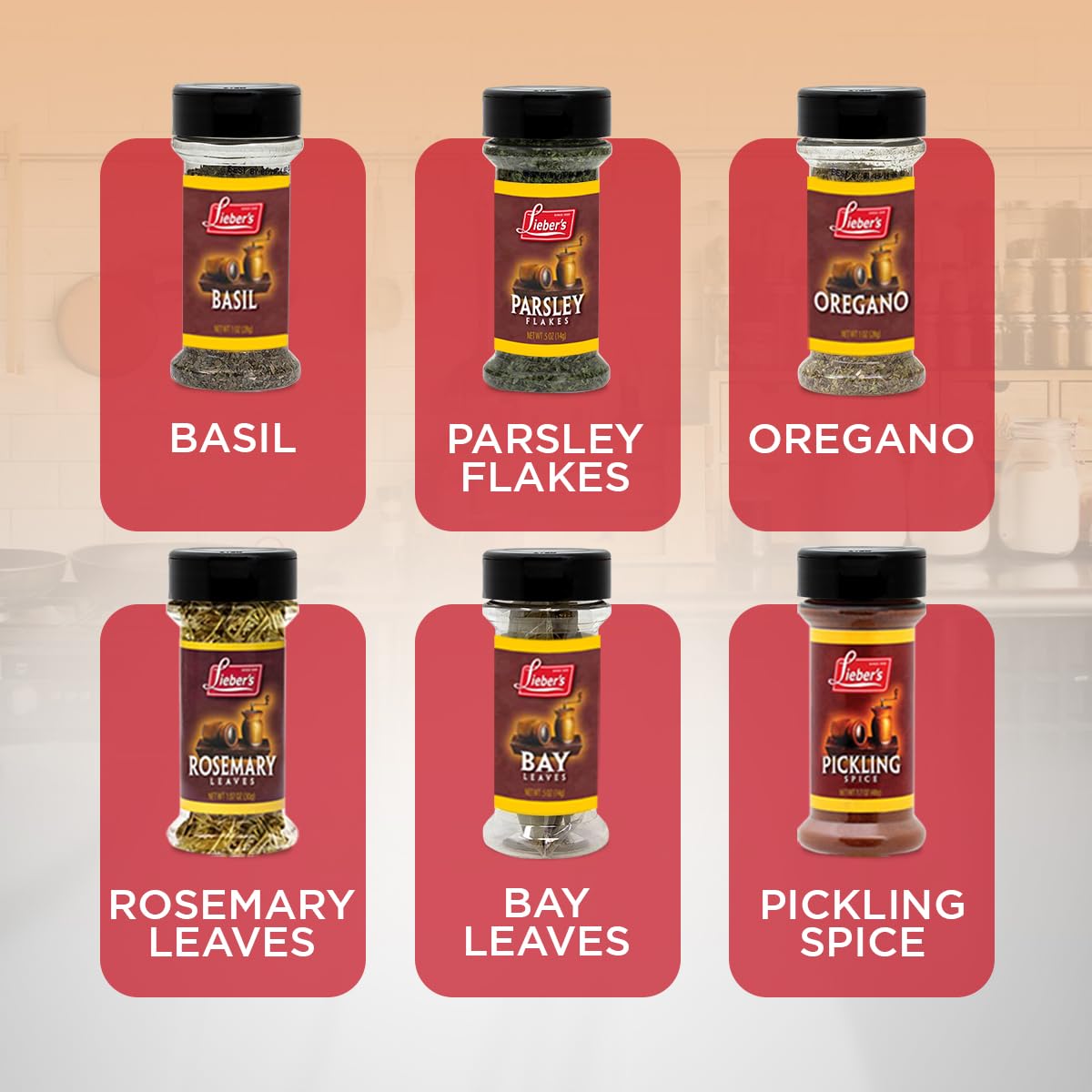 Lieber'S Spice Set, Complete New Home Starter Seasoning Kit, 6 Piece Herbs Gift Set Featuring Oregano, Basil, Parsley Flakes, Ro
