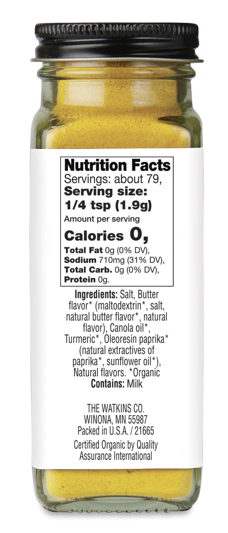 Watkins Gourmet Organic Butter and Salt Popcorn Seasoning, 5.3 oz