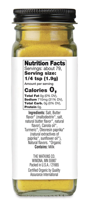 Watkins Gourmet Organic Butter and Salt Popcorn Seasoning, 5.3 oz