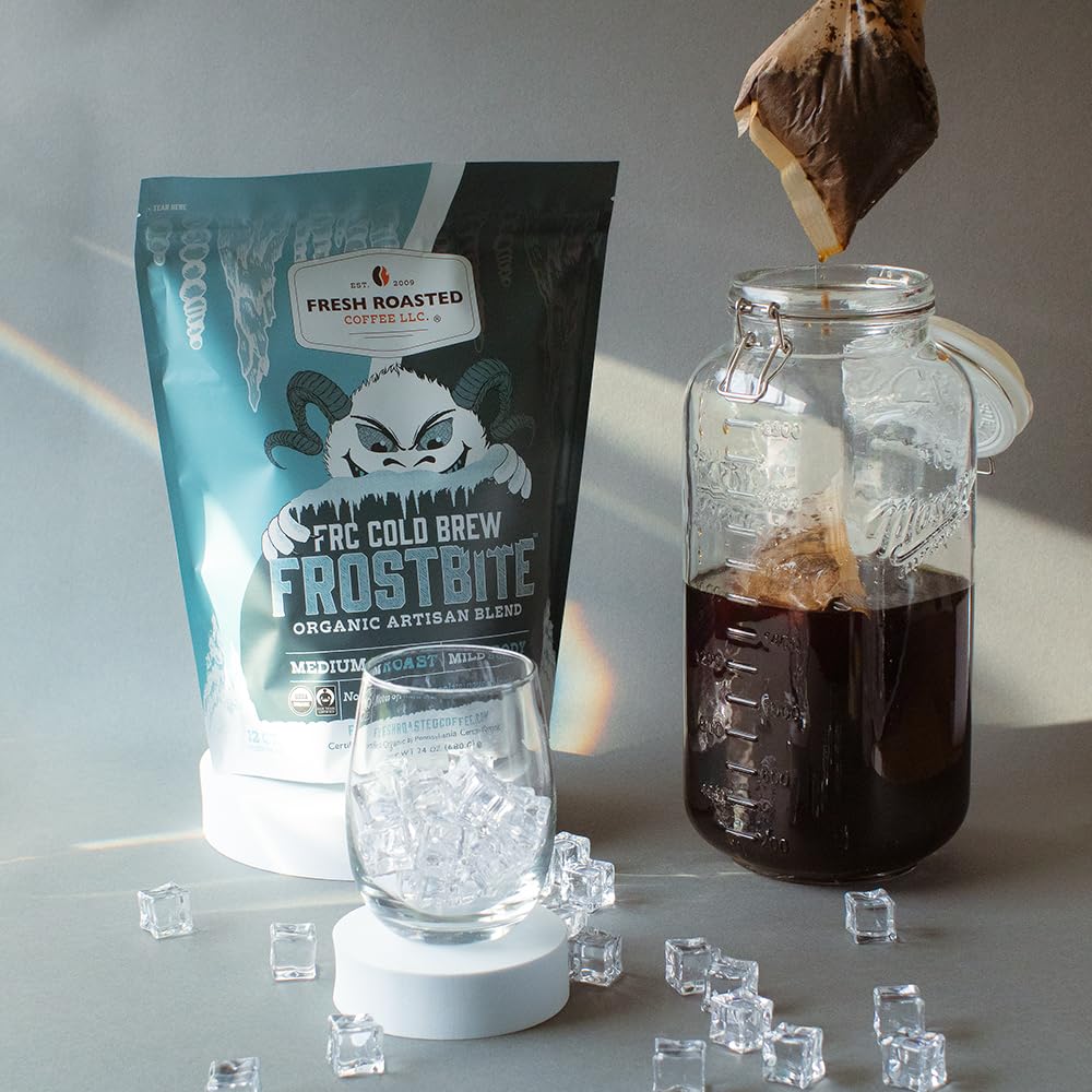 Fresh Roasted Coffee, Organic Frostbite Cold Brew Coffee In Filter Packs, Mold & Mycotoxin Tested Medium Roast, 12 Count, 24 Oz