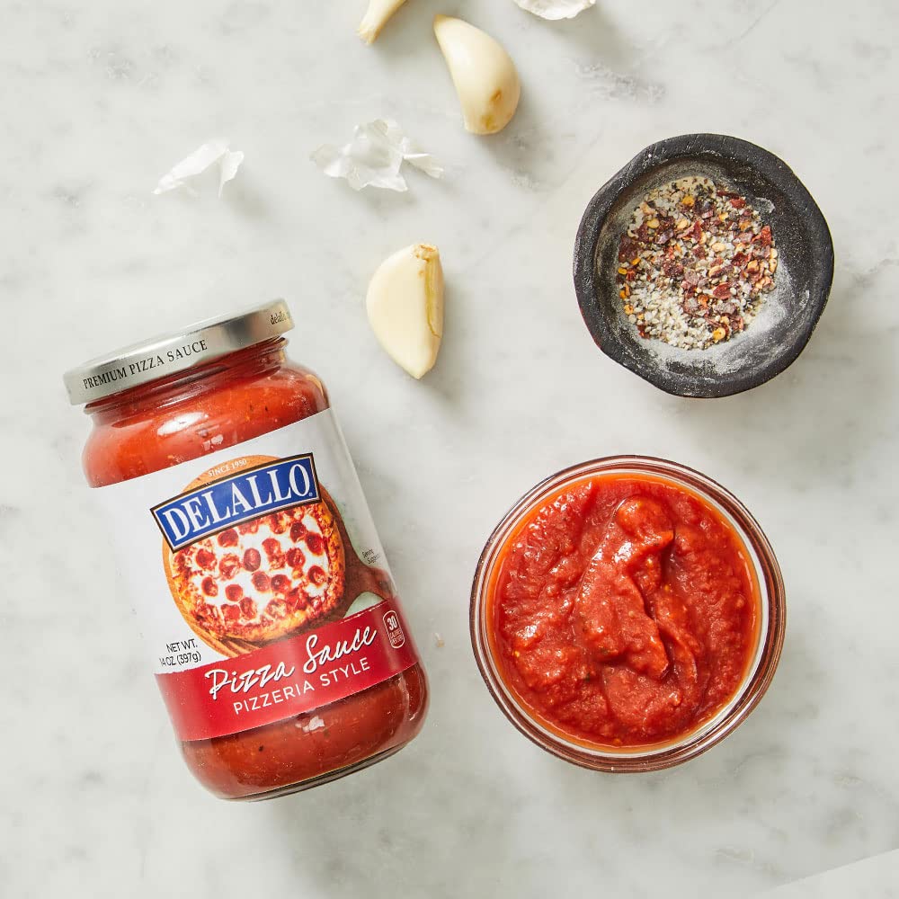Delallo Classic Pizzeria-Style Pizza Sauce, 14 Ounce Jar, Made With California Roma Tomatoes, Soy Free, Tree-Nut Free