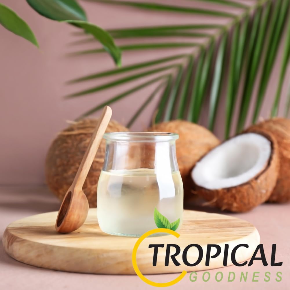Tropical Goodness Organic Liquid Coconut Oil 16oz - Glass Jar - No Plastic, Cold Pressed, Non-GMO, Gluten-Free, for Cooking, Bak