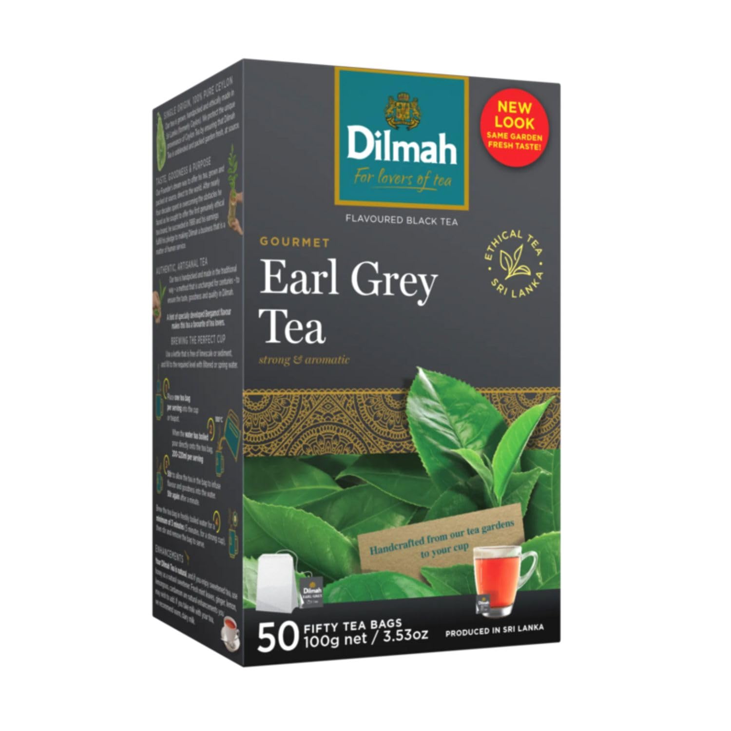 Dilmah Earl Grey Ceylon Tea - 50 Tea Bags - 100g - Premium Quality Black Tea