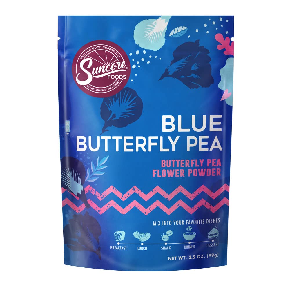 Suncore Foods Blue Butterfly Pea Powder, Blue Food Coloring Powder, Gluten-Free, Non-Gmo, 3.5Oz (1 Pack)