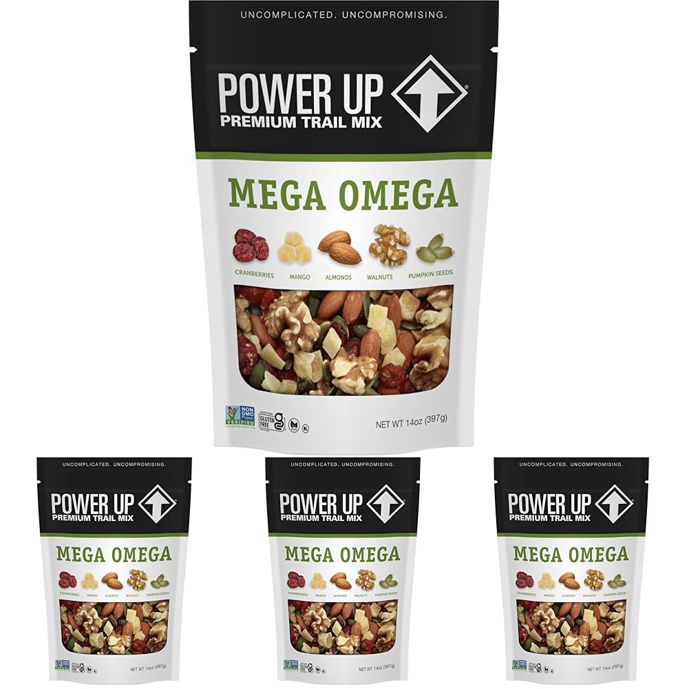 Power Up Trail Mix, Mega Omega Trail Mix, Non-GMO, Vegan, Gluten Free, No Artificial Ingredients, Gourmet Nut, 14 Ounce Bag (Pac
