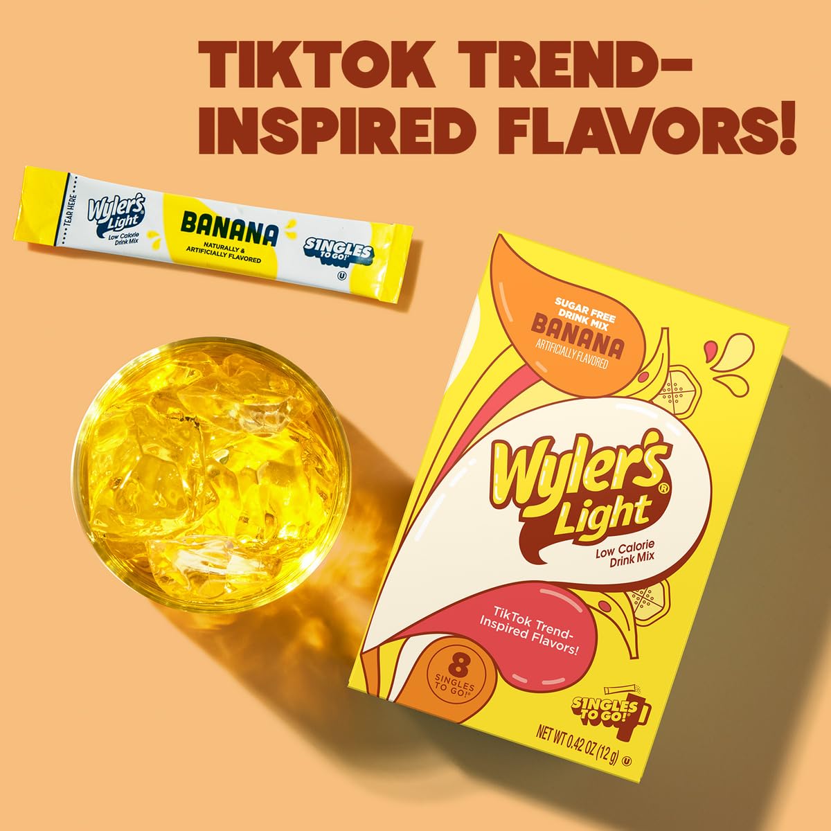 SINGLES TO GO! Wylers Light Banana Powdered Drink Mix - Sugar Free - 0.42 Ounce Pack of 6 - 48 Servings