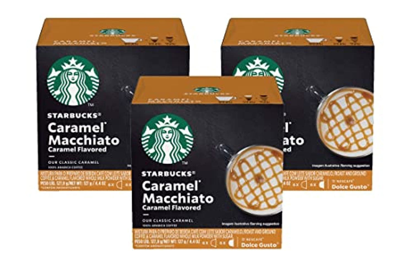 Starbucks Coffee By Nescafe Dolce Gusto  Starbucks Caramel Macchiato  Coffee Pods  12 Units  Pack Of 3 (Packaflavor Blendg May Vary)