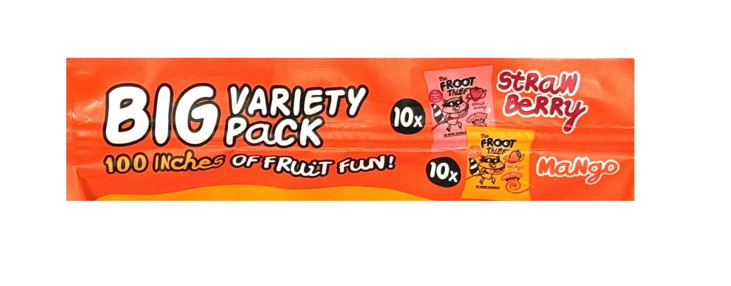 Foot Thief Real Fruit Whips Vegan Big Variety Pack Gluten Free 10 Bags Of Strawberry 10 Bags Of Mango No Preservatives (Total 20
