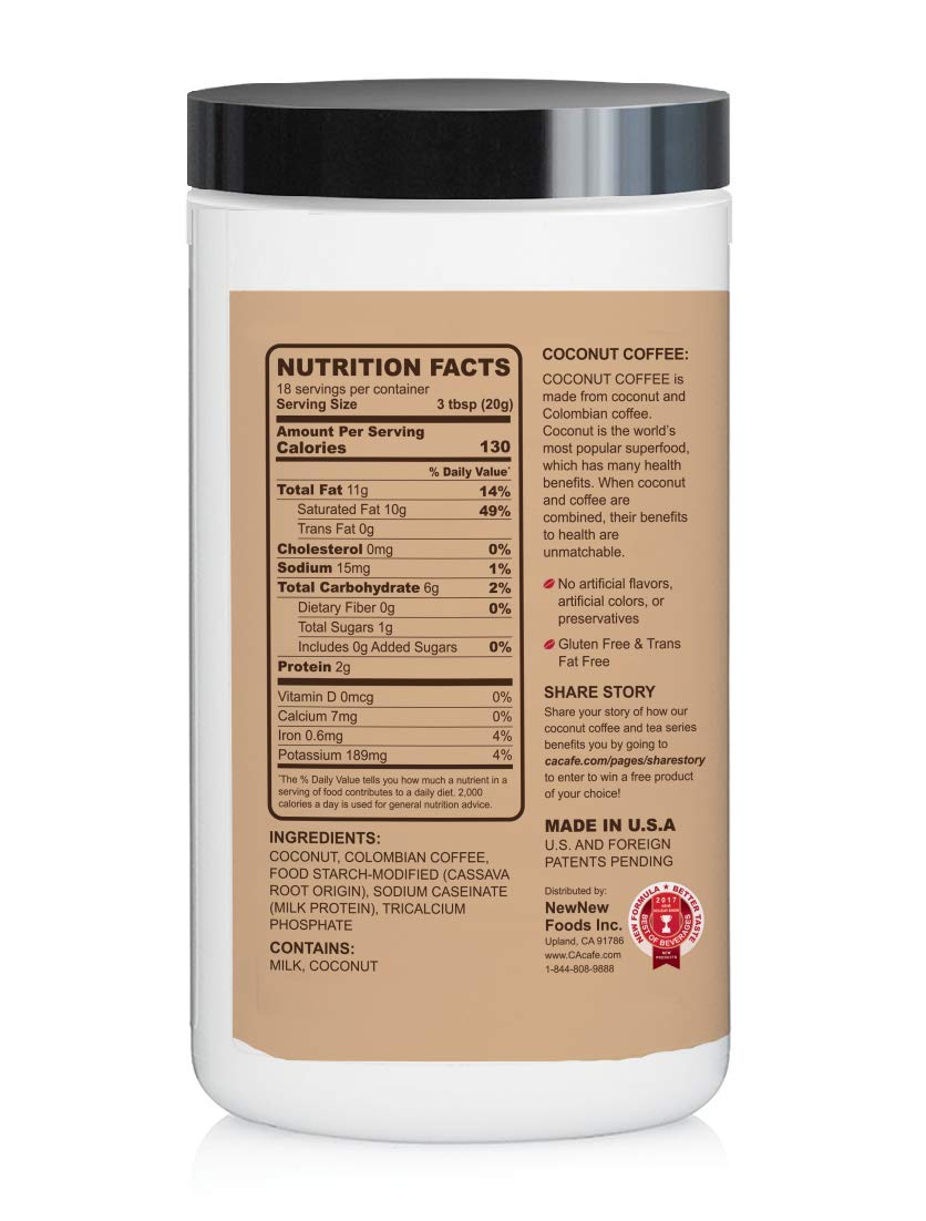 Cacafe Coconut Coffee Unsweetened, Coconut Infused Colombian Coffee, No Added Sugar, Creamy Drink Mix, Make Iced Or Hot, Packed