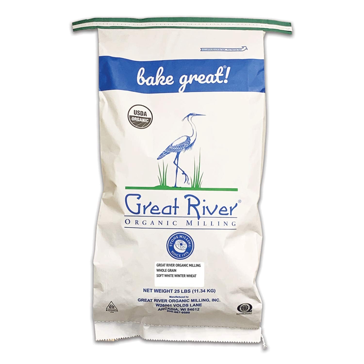 Great River Organic Milling Whole Grain Soft White Winter Wheat 25 Pound Pack