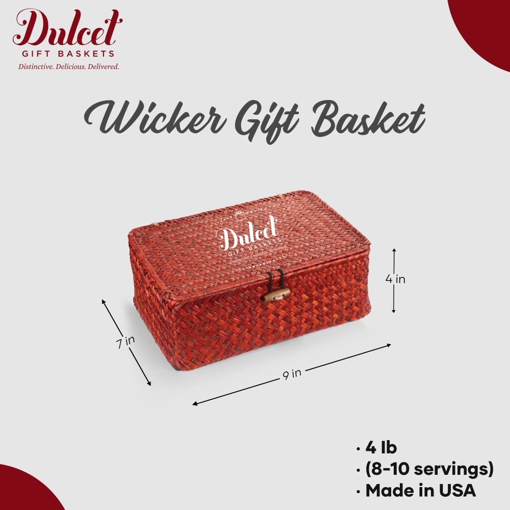 Dulcet Gift Baskets Happy Birthday Sampler Red Wicker Basket Featuring Muffins Sprinkle Cookies, Candle, Balloons And More. Gift Box For Women, Kids, Friends, Family, Him, Her, Girls & Boys