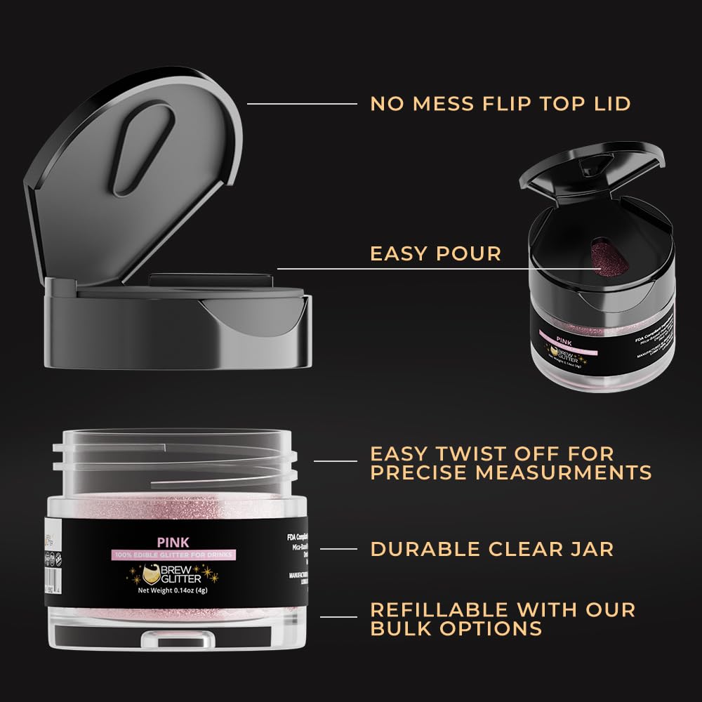 Bakell Pink Edible Glitter for Drinks & Cocktails | 4g | Vegan, Gluten, Nut Free, KOSHER & HALAL Certified