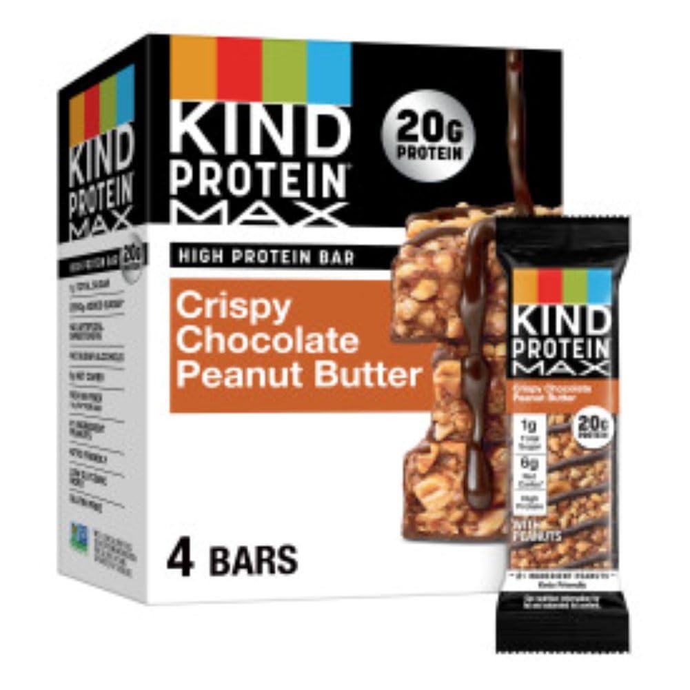 KIND Protein MAX Snack Bars, 20g Protein, Keto Friendly, 1g Sugar, Gluten Free, 4 Count Box, Brown, Model 66912