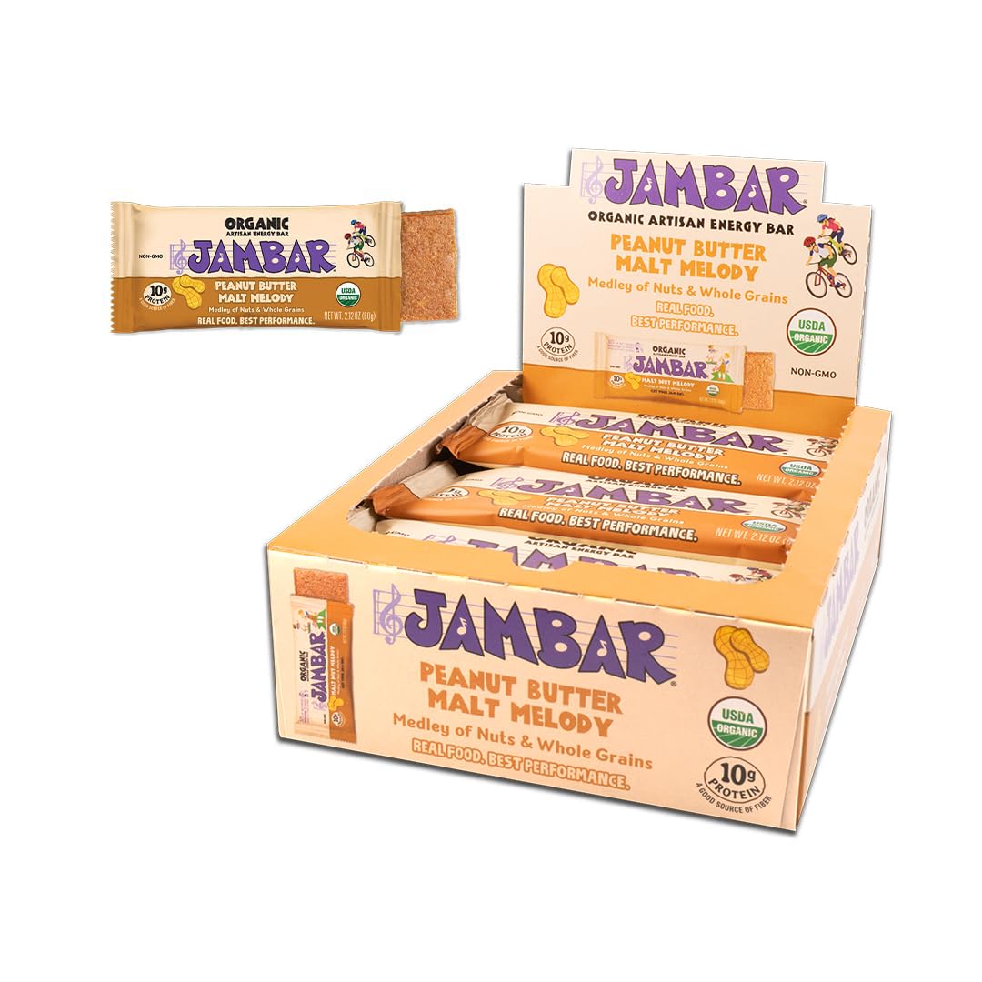 JAMBAR Organic Artisan Energy Bar - Malt Nut Melody - 12 Pack - 2.12 Ounce