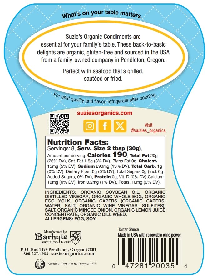 Suzies Tartar Sauce Organic 8 Fl Oz