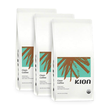 Kion Organic Whole Bean Coffee, Tested For Toxins, Ethically Sourced, Rich, Bold, And Smooth, Medium Roast 12 Oz (3 Pack)
