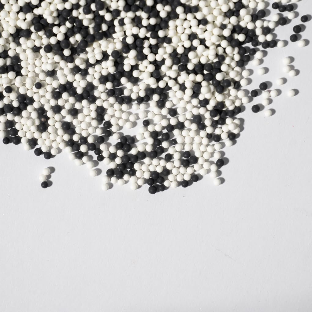 NIPEOR Edible Pearl Sprinkles for Cake Decorations, 130g, 2mm Matte White and Black Sugar Pearls for Baking and Cupcakes