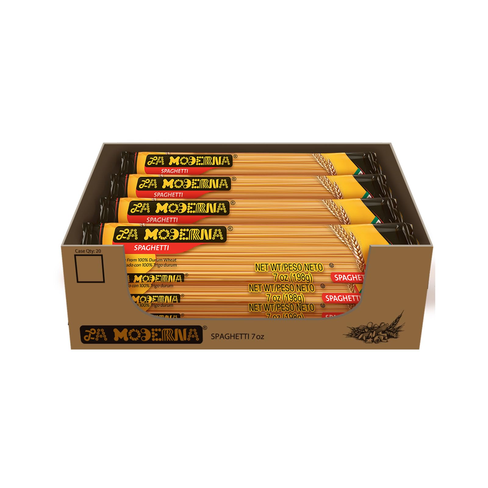 La Moderna, Spaghetti, Pasta, Hecha Con Sémola De Trigo Durum, Enriquecida Con Vitaminas Y Hierro, 7 Oz, Pack De 20